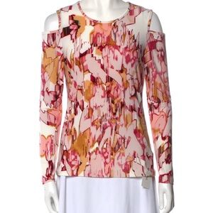 Donna Karan New York Cold Shoulder Water Color Print Shirt - S